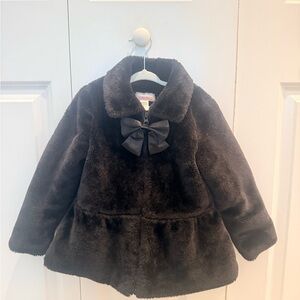 Wonderkids Black Faux Fur Jacket with Bow